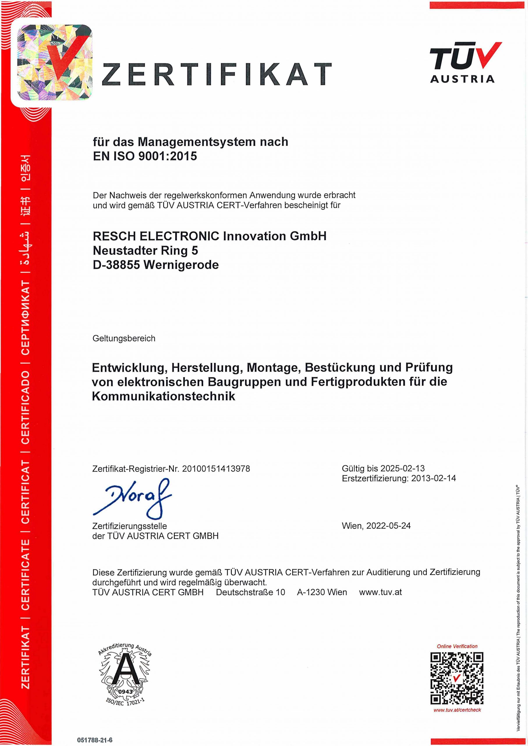 TÜV DIN EN ISO 9001:2015
